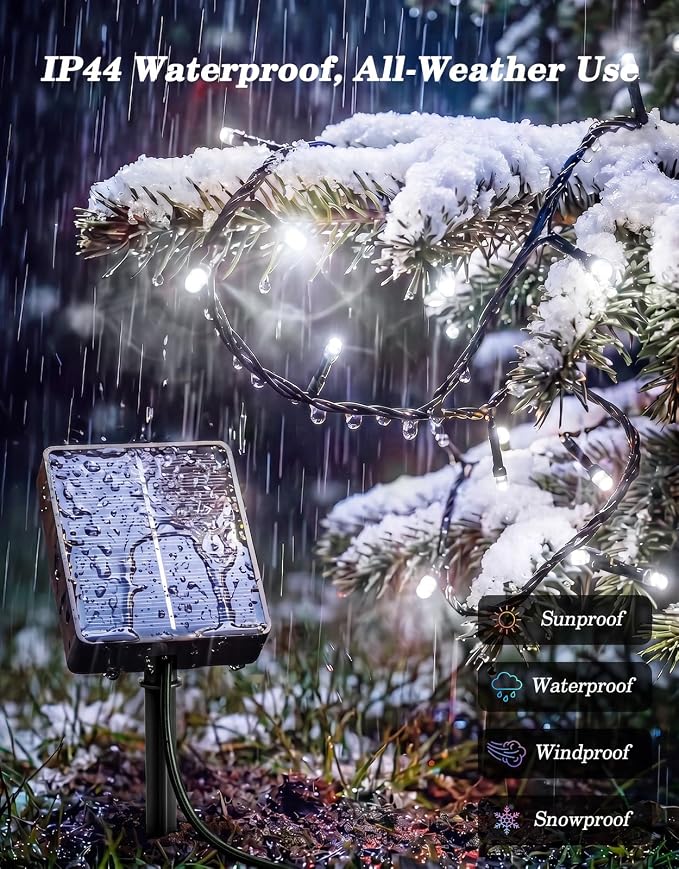 LitHome 2 Pack Solar String Lights Outdoor with Remote, Total 200LED 66FT | Solar Christmas Lights Outside Waterproof, 8 Modes String Light for Xmas Patio Garden Party Yard Tree Decor, Cool White