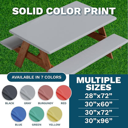 Picnic Table Cover with Bench Covers -Fitted with Elastic, Vinyl with Flannel Back, Fits for Table 30"x 96" Rectangle,Water Proof, Solid RED Design