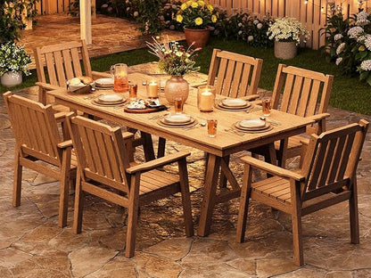 GarveeLife 7-Piece Outdoor Dining Set for Patio 6 People, HDPE All Weather Furniture Table Set with Large Table Umbrella Hole, Modern Outdoor Dining Chairs Armrest for Backyard Garden Deck (Natural)