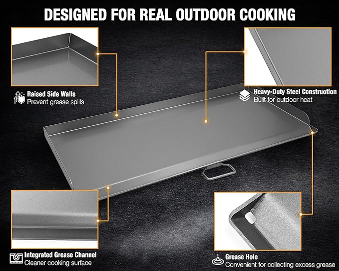 Hisencn Cast Iron Flat Top Fry Griddle for Camp Chef 3 Burner Stove, Griddle Top for Camp Chef Stove, GB90D, TB90LW, TB90, TB90LWG, TB90LWG15,SPG90B,CCH3,Portable Outdoor Stove Accessories,16 x 37 in