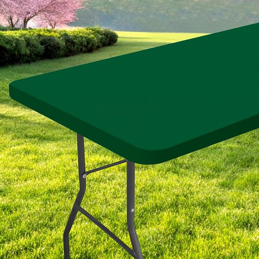 Rectangle Table Cloth, Waterproof Elastic Fitted Tablecloth for 4 Foot Folding Tables, Washable Polyester Tablecloths for Picnic, Camping, Outdoor (Emerald Green, 24"x48")