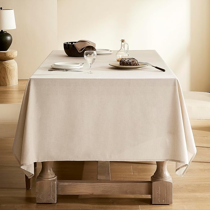 Beige Linen Table Cloth Square Tablecloth Dining Table Cover Linen Blend Washable Fade Resistant Wipeable Kitchen Dining Room Decoration Farmhouse Modern Neutral Fabric Tablecloths 60x60 Inch 5ft