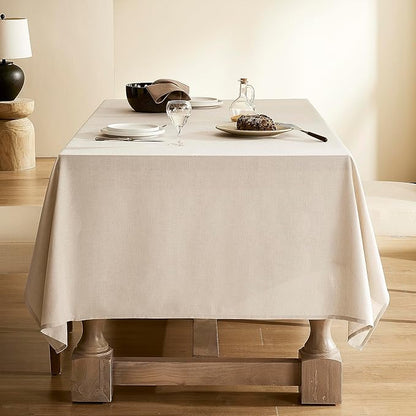 Beige Linen Table Cloth Square Tablecloth Dining Table Cover Linen Blend Washable Fade Resistant Wipeable Kitchen Dining Room Decoration Farmhouse Modern Neutral Fabric Tablecloths 60x60 Inch 5ft