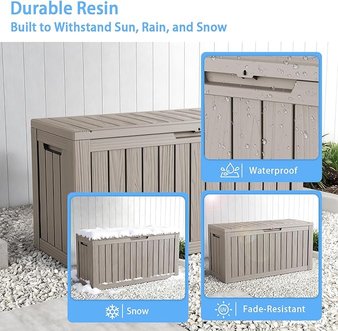 Pepe Tee Waterproof Resin Deck Box, Outdoor Storage Bin for Patio Furniture Cushions, All-Weather Garden Organizer & Seating Bench, Coffee