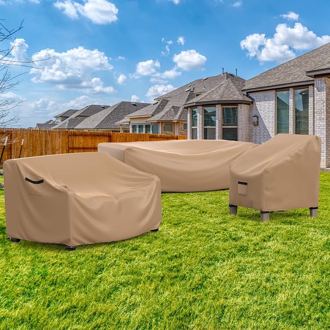 Waterproof Outdoor Patio Furniture Covers 102"L×74"W×28"H Brown | Rain, Dust & UV Protection; Heavy-duty Oxford Resists Tears & Fading; Keeps Dining Tables & Chair Sets Dry on Patio & Deck