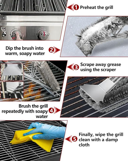 Grill Brush and Scraper, Adjustable Handle BBQ Grill Brush for Outdoor Grill，Extra Strong BBQ Cleaner Accessories for Gas/Charcoal Grilling Grates