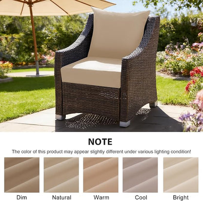 Outdoor Deep Seat Cushion Set, 24x24 Inch, Beige, Set of 6 | Water-Resistant, Fade-Resistant, Removable Cover, For Patio Chair & Sofa&Furniture