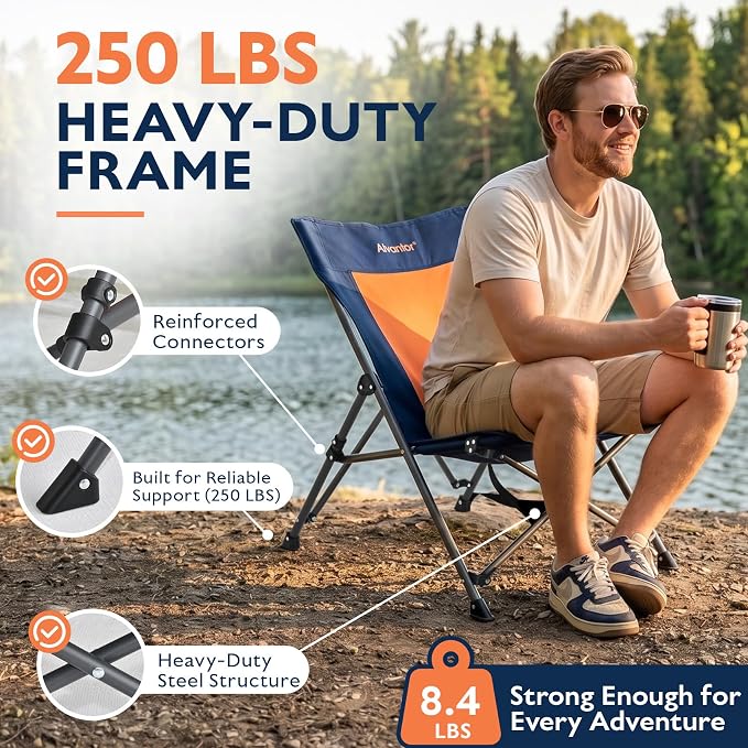 Alvantor® Camping Chair, High Back Folding Beach Chair Breathable for Outdoor, Ergonomic Backrest, Easy Use Portable Lawn Chair Seat for Travel, Fishing, Pinic, Sports Events, 20"x28"x28"