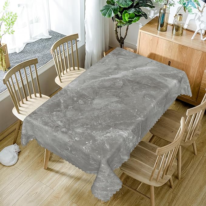 60x108inch Grey Marble Rectangle Table Cloth Abstract Marble Texture Polyester Tablecloth Stain Resistant and Wrinkle Free Table Cover for Kitchen Dining BBQ Picnic Camping Indoor Outdoor Use