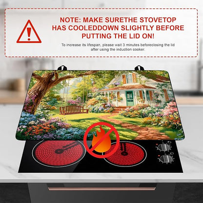 Happy Easter Stove Top Cover Flower Eggs Cute Rabbit Gas Stove Top Cover for Home Decoration Kitchen St. Patrick Day Pad Non-Stick Washable Cooktop Covers Countertop Protector (house, 28" x 20")
