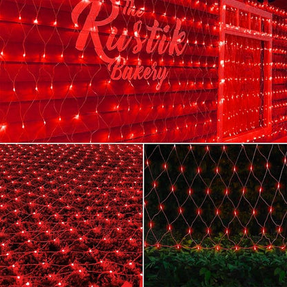 LJLNION Valentines Net Lights, 360 LED 12ft x 5ft Connectable Mesh Fairy String Lights, 8 Lighting Mode, Low Voltage Adaptor for Christmas Trees Bush Wedding Outdoor Holiday Garden Decorations, Red