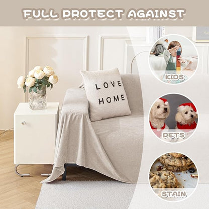 MYSKY HOME Sofa Cover, Couch Covers for Pet Couch Cover Reclining Couch Covers Loveseat Covers for 2 Cushion Couch Thick Durable Sofa Covers for Furniture Couch Cover, 71" x 102", Oat