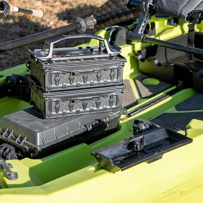 YakAttack Fully Loaded TracPak Combo Kit - Black | Includes 2 Stackable Storage Boxes | Quick Release Handle & Base | 3 Internal Trays | Track & Surface Mount Hardware | Made in USA