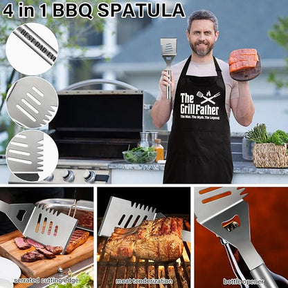 19Pcs Dad Father's Day Gifts from Daughter Son BBQ Grill Tools Set with Apron Portable Bag Heavy Duty Stainless Steel Grilling Utensils Barbecue Accessories Kit for Men Father Papa Birthday Present