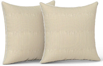 LVTXIII Set of 2 Patio Throw Pillows Waterproof 18"x18" Fade Resistant Outdoor Throw Pillows with Inserts, Fluffy Decorative Garden Toss Pillow Cushions for Home Patio Coach Sofa Use, Strip Beige