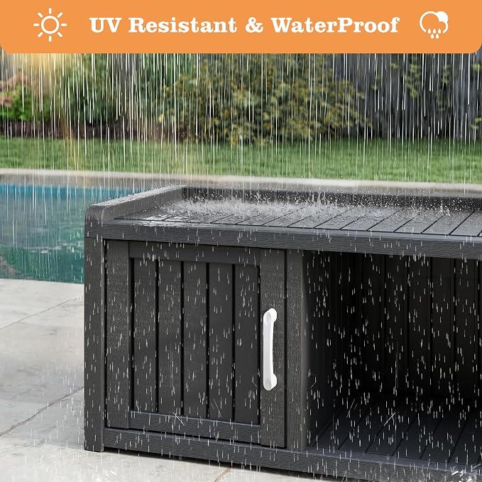 NUNU LAB Resin Shoe Cabinet,Waterproof Shoe Storage Cabinet with Adjustable Shelves,Entryway Storage Bench with Seat,Shoe Bench with Doors for Foyer,Hallway,Living Room (Black, 2-Door Big)