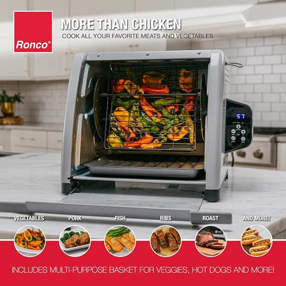Ronco 6000 Platinum Digital Countertop Rotisserie Oven, 12-lb Capacity | Rotisserie chicken cooks perfectly, 3 functions - rotisserie, sear, no-heat rotation; basket included; auto shutoff