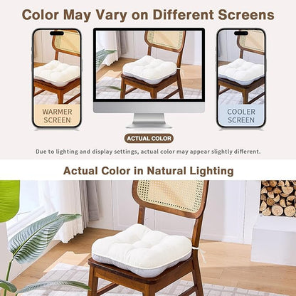 BETU White Chair Cushions for Dining Chairs Set of 6,3.5" Thick Kitchen Table Chair Pads with Ties,Non Slip Backing and Covers, Seat Cushion for Dining Room,Bar,Patio Chairs,15.5"X15.5"X3.5",White