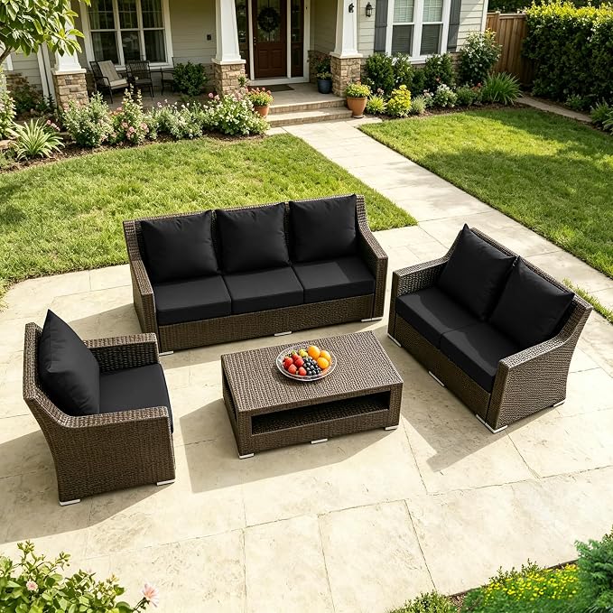 Patio Cushions for Outdoor Furniture, 24x24 Outdoor Couch Cushions, Waterproof & Fade-Resistant Patio Chair Cushions with Removable Cover, Replacement Outdoor Deep Seat Cushion, Black (Set of 6)