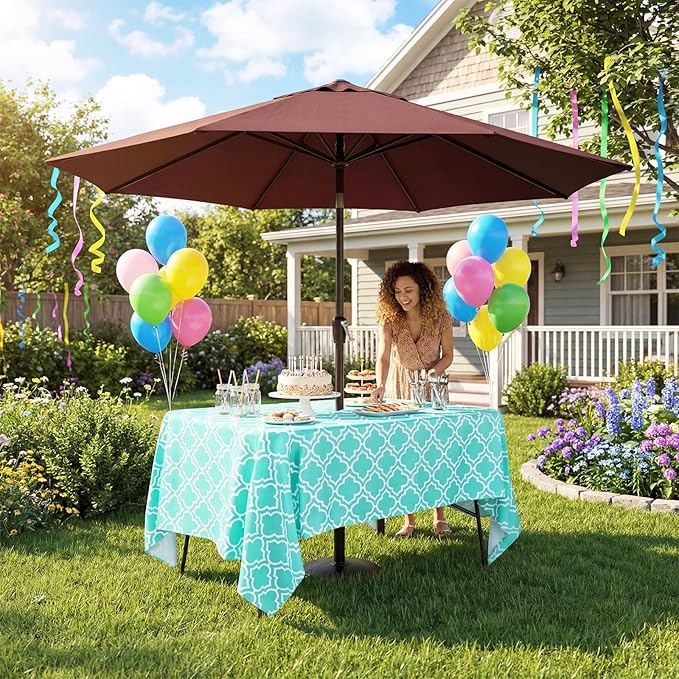 Poise3EHome Outdoor Tablecloth Rectangle with Umbrella Hole Waterproof Spillproof for Patio Table Picnic Camping Spring Summer, Aqua Blue (60X104 Zipper)