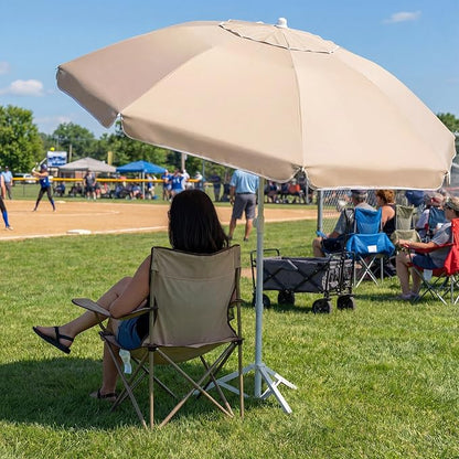 JEAREY 6.5ft Sun Shade Umbrellas, Portable Umbrella with Stand, Lightweight Sun Protection Free Standing Sport Umbrella for Outdoor Sports, Camping, Fishing, Patio, Beach, Beige
