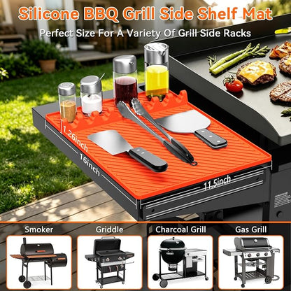 Grill Silicone Mat for Blackstone - BBQ Side Shelf Mat With Magnetic 2 PCS | Waterproof and Oil-proof,450°F Heat Resistant,Food Grade,Griddle Accessories,Spatula Utensil Storage Rack,Outdoor and Kitchen