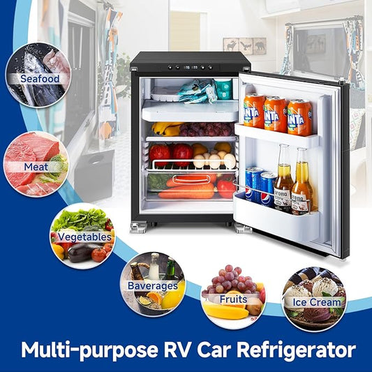 BODEGACOOLER Upgraded 12-Volt Refrigerator, 45L(1.6cu.ft) RV Fridge and Freezer with APP Control & Lock, Portable Electric Cooler -4℉ to 46℉, 12/24V DC for Truck, RV, Camping, Travel