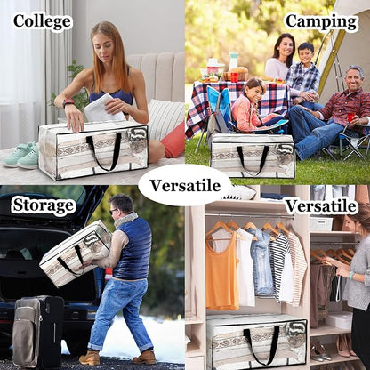 4 Pcs 24 Gallon Extra Large Moving Bags Heavy Duty Storage Bag with Strong Zipper Handle Foldable XXL Jumbo Storage Tote Packing Moving Box for College Dorm Travel Cloth Duffle (Clear)