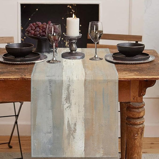 Emvency Farmhouse Rustic Table Runner, Beige and Grey Abstract Oil Painting for Kitchen Coffee Table Family Dinners Holiday Parties Wedding Events Decor(13x72 inch)