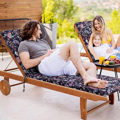 Youyole Outdoor Chaise Lounge Cushions Set of 2, 72 x 21 x 3 Inch Water-Resistant Fade-Resistant Floral Patio Lounge Chair Pads with Ties, Foam Recliner Replacement for Pool Deck