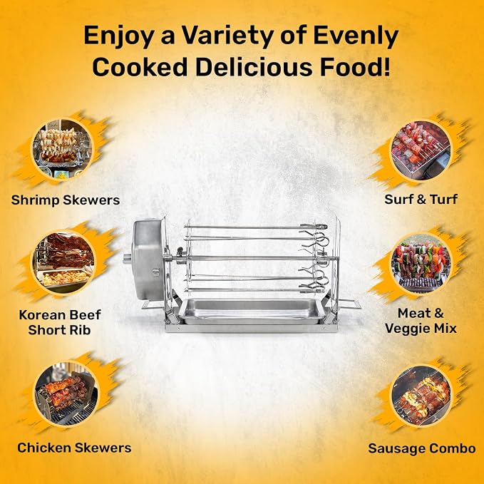 ROTO-Q 360 Skewer Set: Create Perfect Kebabs with This Rotisserie Attachment - For Meats, Vegetables, and More (Compatible with ROTOQ360 Rotisserie) | Skewer set fits the ROTO-Q 360 rotisserie for kebabs with meat and vegetables; verify compatibility b...