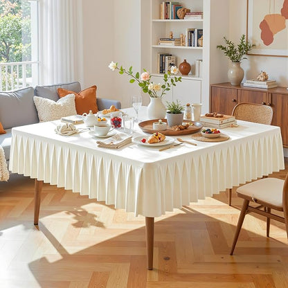 PARTISKY Ivory Spandex Square Tablecloths 60x60 Inch, Wrinkle Free Fitted Card Table Cloth Stretch Square Table Cover for Kitchen Dinner, Holiday Party, Wedding Banquet, Display Trade Show