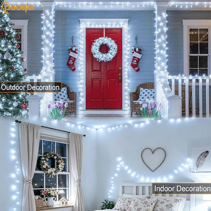 Pooqla 4 Pack String Lights Battery Operated, Total 66.6ft 200 LED Fairy Lights Indoor Outdoor Decorations, 8 Modes Cool White Battery Christmas Lights for Bedroom Classroom Porch Party Yard Decor