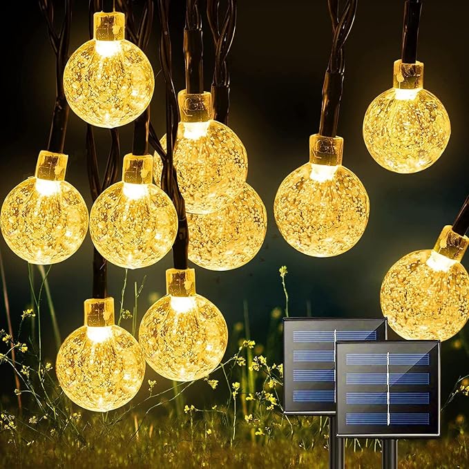 Jedavai Solar String Lights Outdoor 2 Pack 200 Led 80FT Warm White Crystal Globe Lights with 8 Lighting Modes, Waterproof Solar Powered Patio for Garden Yard Porch Wedding Party Decoration