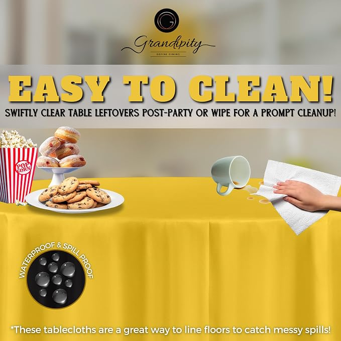 Grandipity 12 Pack Premium Disposable Plastic Tablecloth 84" Inch Decorative Round Table Cover - Yellow