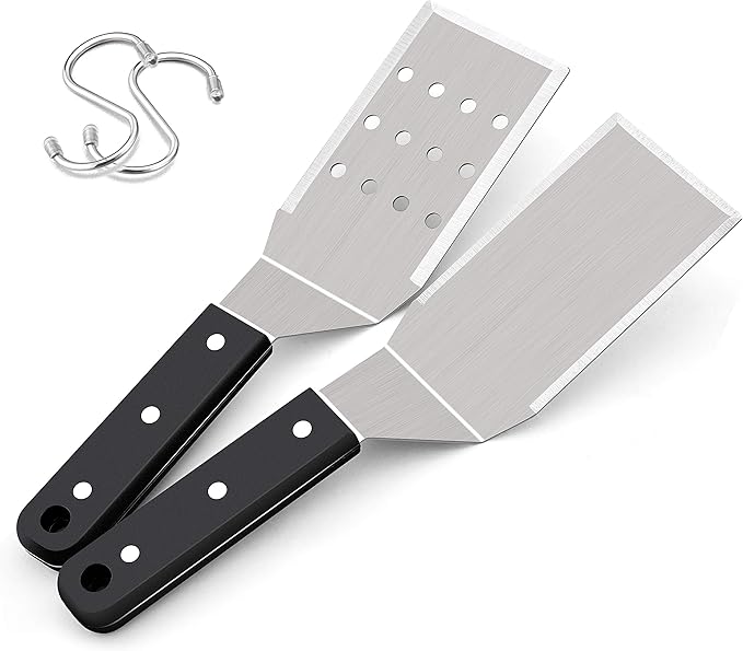 HaSteeL Metal Spatulas, Stainless Steel Griddle Spatula Tools with Riveted Handle, Heavy Duty Burger Turner for Teppanyaki BBQ Flat Top Hibachi Cast Iron Grilling Cooking, Dishwasher Safe - (2Packs)