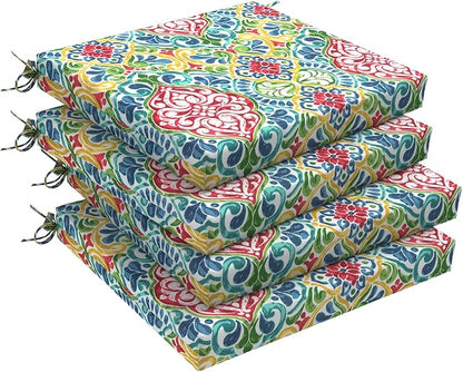 DYTXIII Set of 4 Outdoor Chair Cushions, Water Resistant 18.5"x16"x2" Square Seat Cushion for Patio Dining Chairs, High-Density Replacement Pads for Indoor Outdoor Furniture - Damask Red