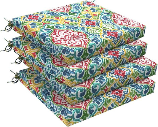 DYTXIII Set of 4 Outdoor Chair Cushions, Water Resistant 18.5"x16"x2" Square Seat Cushion for Patio Dining Chairs, High-Density Replacement Pads for Indoor Outdoor Furniture - Damask Red