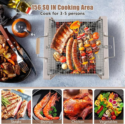 Giantex Portable Charcoal Grill - 15" Small Barbecue Grill, Folding BBQ Grill with Removable Grill Grids & Charcoal Box, Lightweight Camping Grill for Yakitori Beach Tailgating Backpacking Cooking