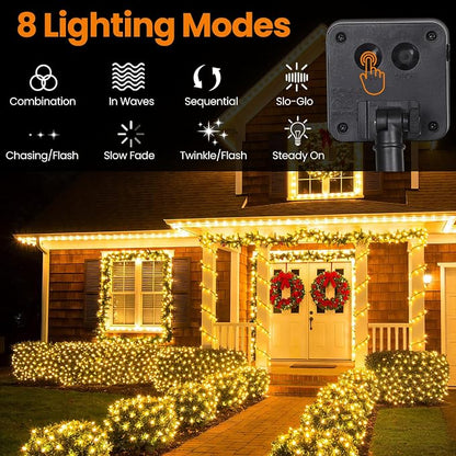 Solar String Lights Outdoor Waterproof, Solar Christmas Lights Outdoor Total 100LED 45FT with 8 Lighting Modes 50LEDx2 for Garden Yard Pathway Fence, 2 Packs, Warm White
