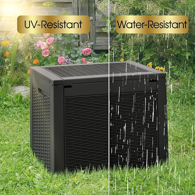 31 Gallon Outdoor Storage Box, Resin Deck Boxes Outdoor Waterproof for Patio Storage, Outdoor Cushions, Garden Tools, Package Delivery, Lockable Outside Storage Bin (Rattan Black-2 Pack)