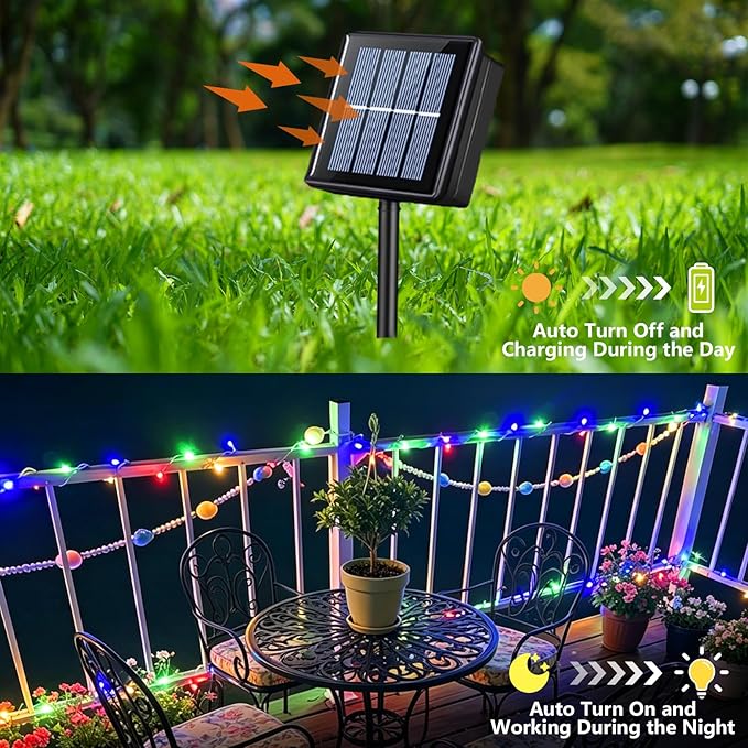 YEGUO 4 Pack Multicolor Solar Fairy Lights, Each 33ft 100 LED Christmas Lights Outdoor Waterproof, 8 Modes Sliver Wire Solar String Lights