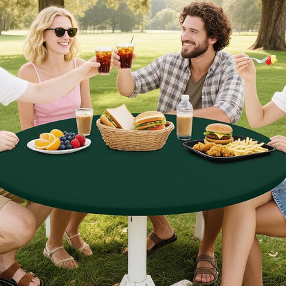 Smiry Round Spandex Tablecloth, Elastic Fitted Washable Tablecloths for 18"-24" Tables, Waterpoof Stretch Picnic Table Cover for Dining, Indoor and Outdoor, Hunter Green