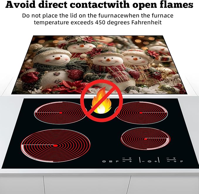 Christmas Multi-Design Stove Cover for Glass/Electric Stoves - 3-in-1 Heat-Resistant Protector Mat, Non-Slip Drying Rack 28"x20"