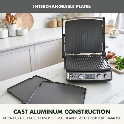 GreenPan Elite 6-in-1 Multi-Function Contact Grill & Griddle, Healthy Ceramic Nonstick Reversible Plates, Adjustable Shade & Shear, Closed Press/Open Flat Surface, PFAS-Free, Graphite