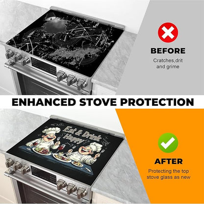 Heat-Resistant Glass Stove Top Cover with Anti-Slip Rubber Coating – Electric Stove Protector, Scratch-Resistant, Counter Space Decor Mat (Chef, 28.5"L x 20.5"W)