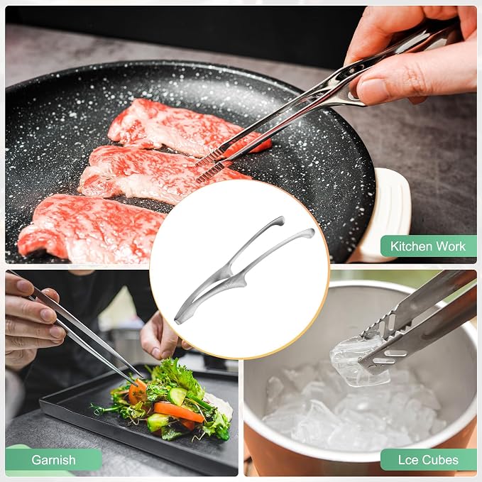 M METERXITY 3 Pcs Korean and Japanese BBQ Tongs 11.5 Inch Barbecue Tongs 304 Stainless Steel Kitchen Self-Standing Grill Non-Slip for Grill/Salad/Camping/Cooking [Silver]