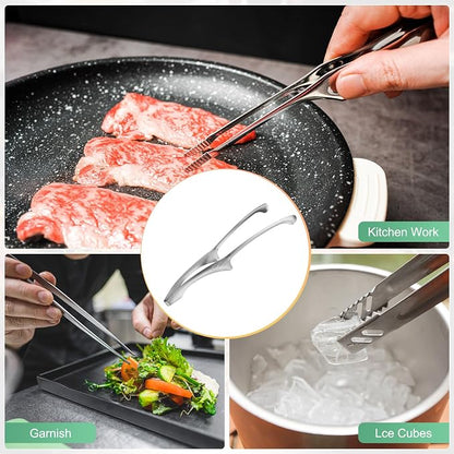 M METERXITY 3 Pcs Korean and Japanese BBQ Tongs 11.5 Inch Barbecue Tongs 304 Stainless Steel Kitchen Self-Standing Grill Non-Slip for Grill/Salad/Camping/Cooking [Silver]