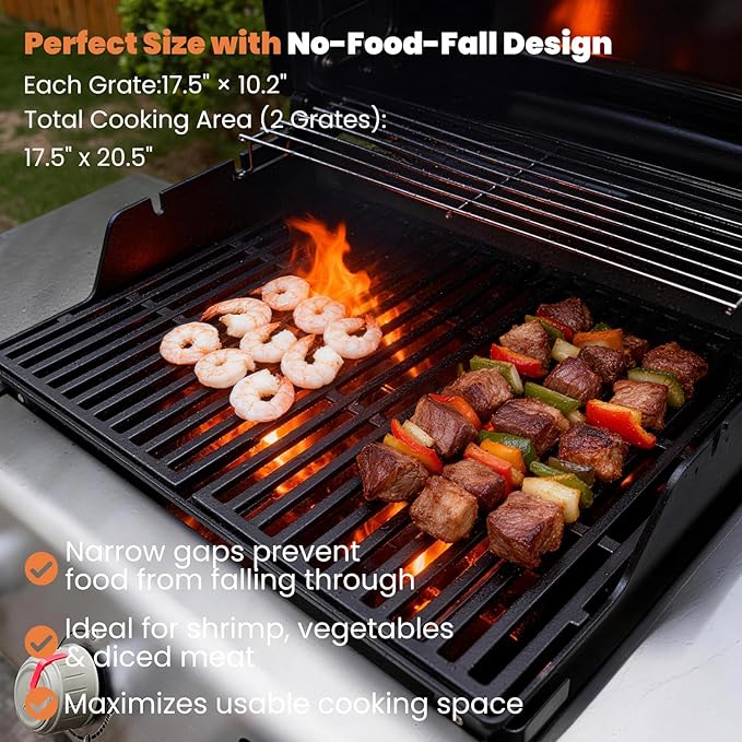 7637 Grill Grates for Weber Spirit E210 E220 S210 S220 Front Control, Spirit II E210 E220, 17.5 x 10.2 in Porcelain-Enameled Cast Iron Replacement Cooking Grates, Set of 2