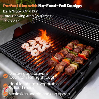 7637 Grill Grates for Weber Spirit E210 E220 S210 S220 Front Control, Spirit II E210 E220, 17.5 x 10.2 in Porcelain-Enameled Cast Iron Replacement Cooking Grates, Set of 2
